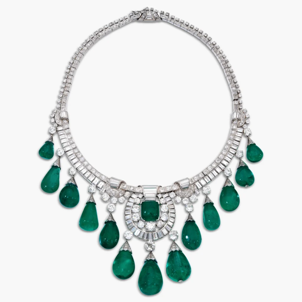 Rihanna’s co-designed jewelry with Chopard is up for auction at Sotheby's Geneva, along with a six-carat blue diamond from the Cullinan Mine 8 Emerald necklace