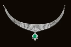 Magnificent Six-Row Verde Sovereign Colombian Emerald Old Mine-Cut Diamond Necklace
