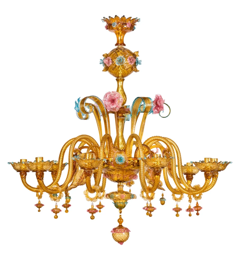 A CLASSIC 10-CANDLELIGHT MURANO GLASS FLORAL CHANDELIER