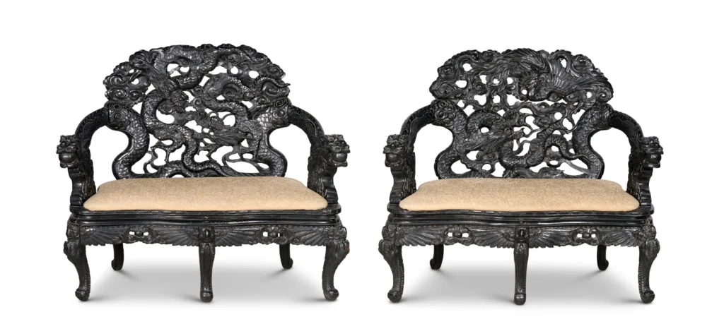 A Pair Of Ebonised Chinese-Export Padouk Chairs