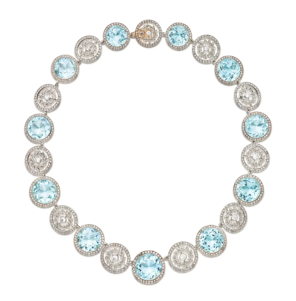 Catherine the Great's imperial diamond trimmings & a Nicholas II Fabergé necklace emerge at Sotheby's after 100 years in private hands 3 A rare magnificent Imperial Faberge diamond aquamarine necklace 1911