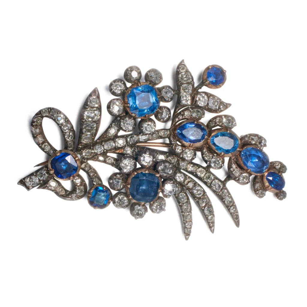 Catherine the Great's imperial diamond trimmings & a Nicholas II Fabergé necklace emerge at Sotheby's after 100 years in private hands 1 A silver sapphire diamond-set Flower Dress Trimming from the Russian Imperial Jewels 1750
