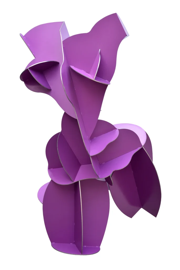 Brutalist, Reflective, Raw: The Rise of Stainless Steel in Home Design 6 Dhruva Mistry Primal Reconstruct Torso Purple Light Epoxy on Stainless Steel