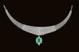 Magnificent Six-Row Verde Sovereign Colombian Emerald Old Mine-Cut Diamond Necklace