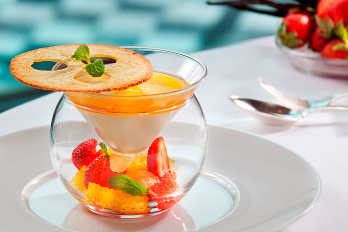 Le Cirque, The Leela Palace New Delhi offers Prix Fixe menu 1 Rubharb Pannacotta with cit