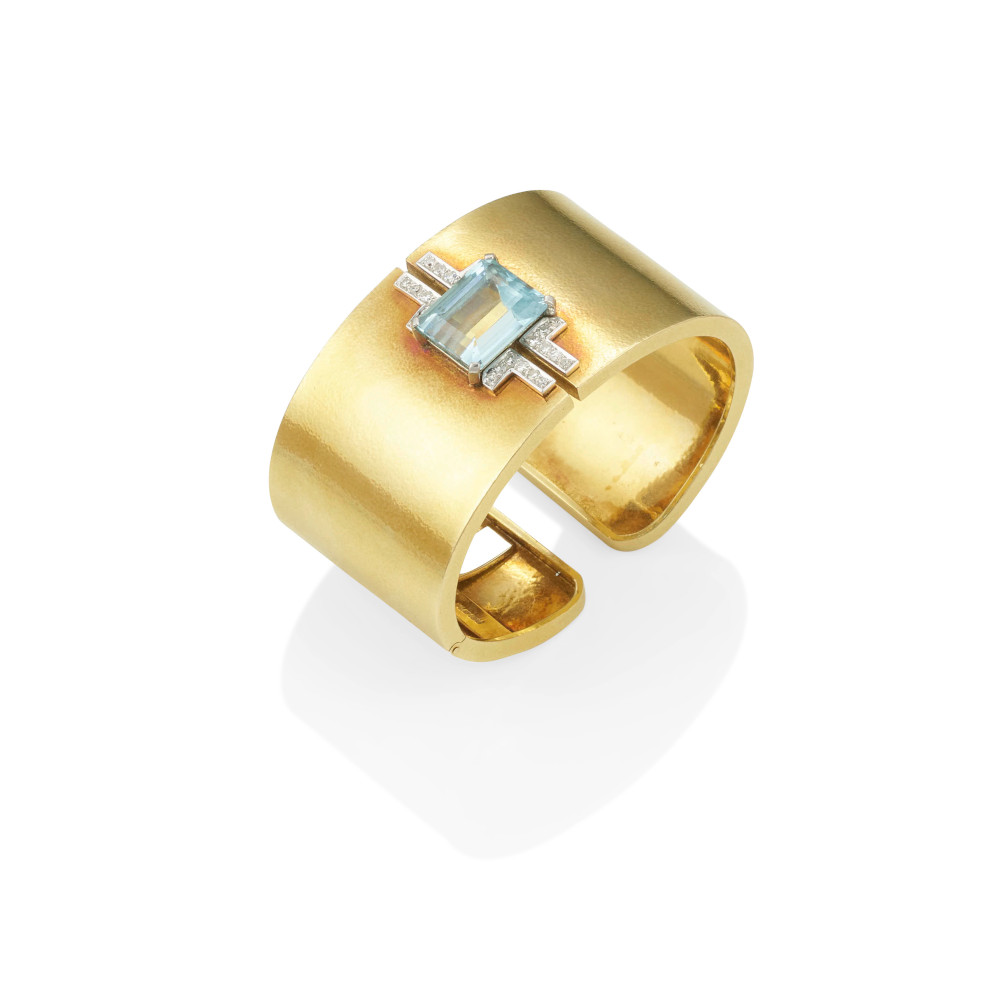 David Webb gold aquamarine cuff Bonhams