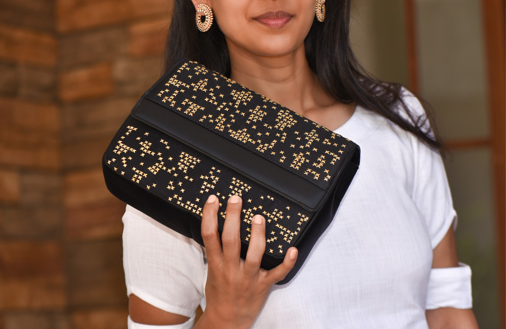 Harakh Haveli Black Flat Satin Clutch
